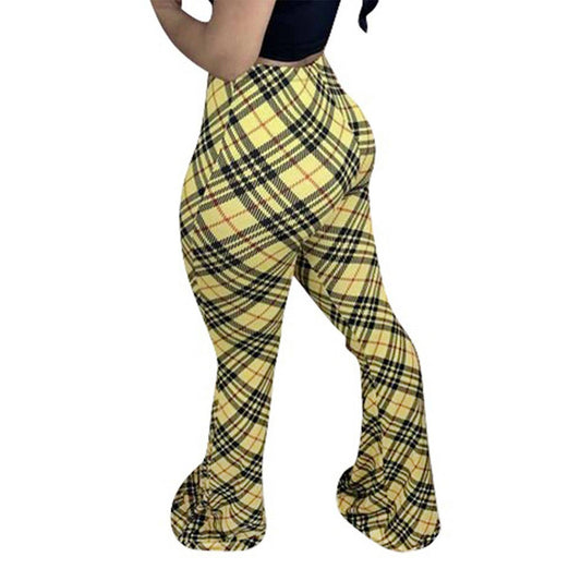 HIGH-WAISTED CHECKERED MICRO-FLARED TROUSERS