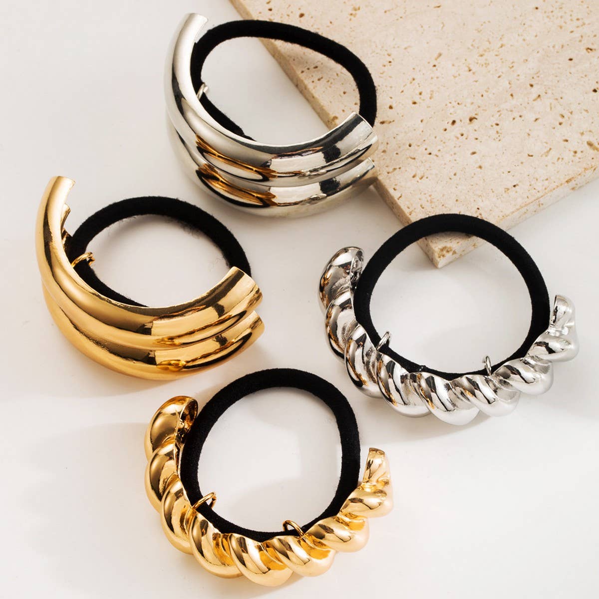 Geometric Metal Twist Elastic Hair Tie Band