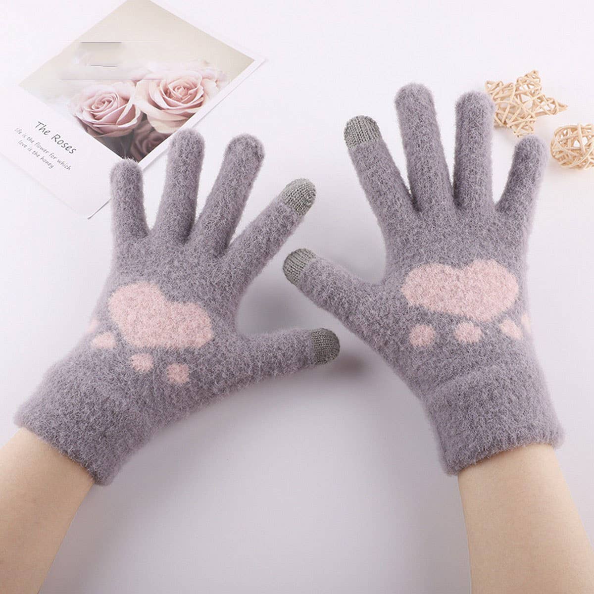 WINTER CUTE CAT CLAW PLUSH TOUCH SCREEN GLOVES_CWAG0231