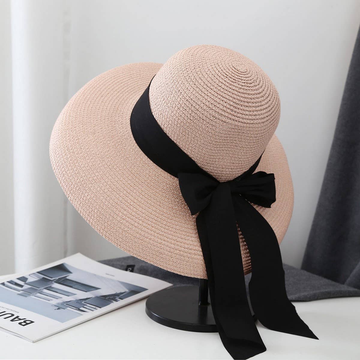 Summer wide brim bow sun hat for women_CWAH3431