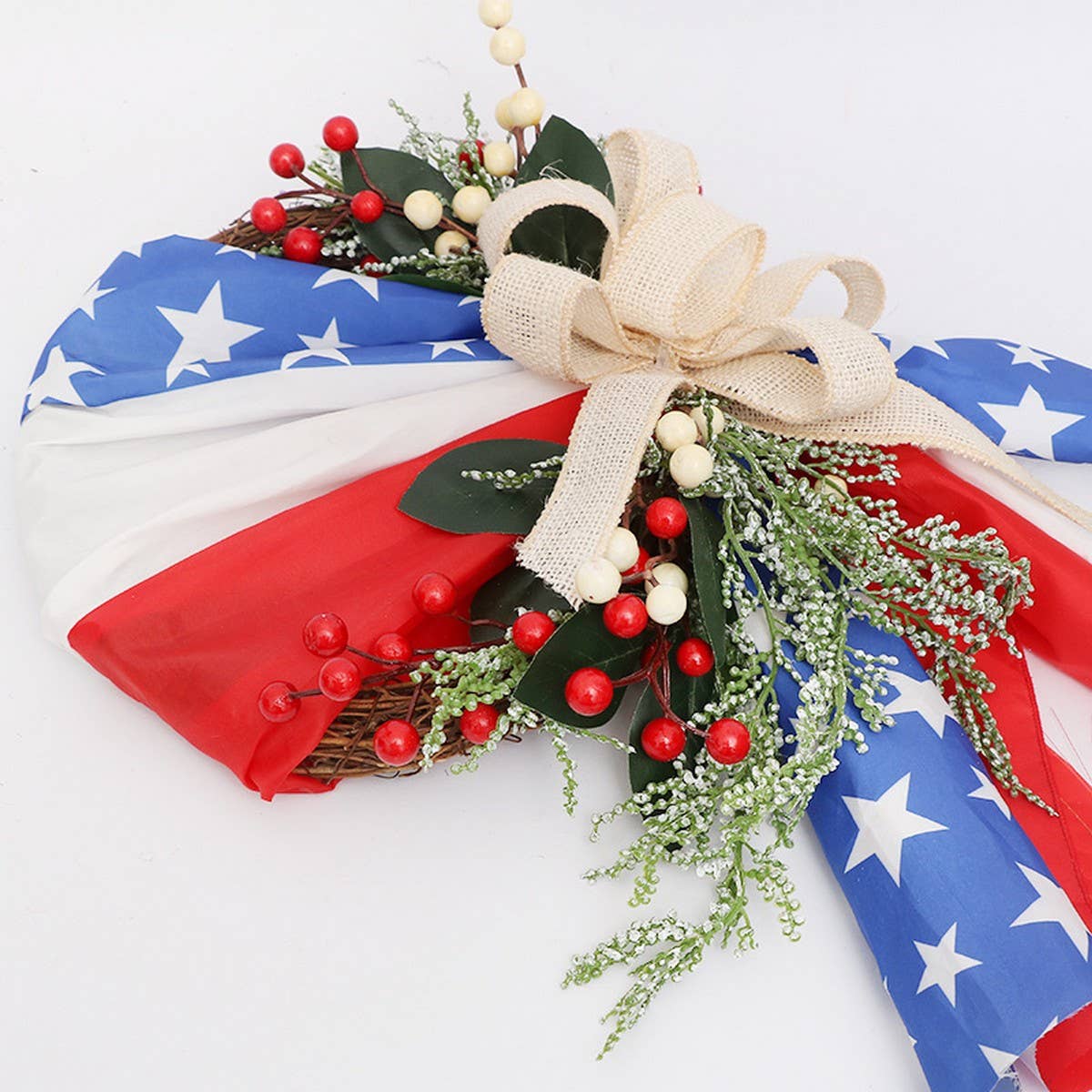 USA Flag Faux Flower Wreath Door Hanging Decor_CWAJE05390