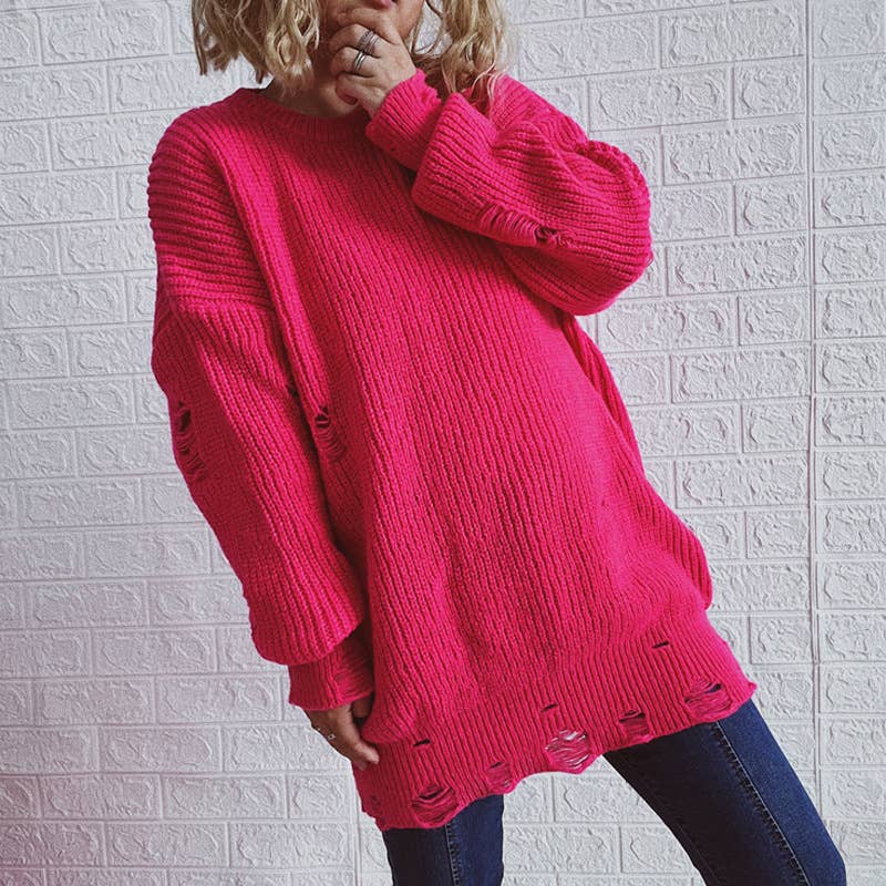 WOSWL1296_Crew Neck Pullover Casual Long Sleeve Sweater