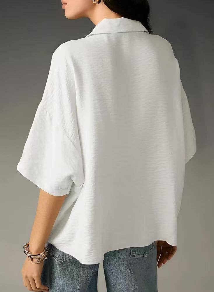 V-neck casual loose solid-color shirt