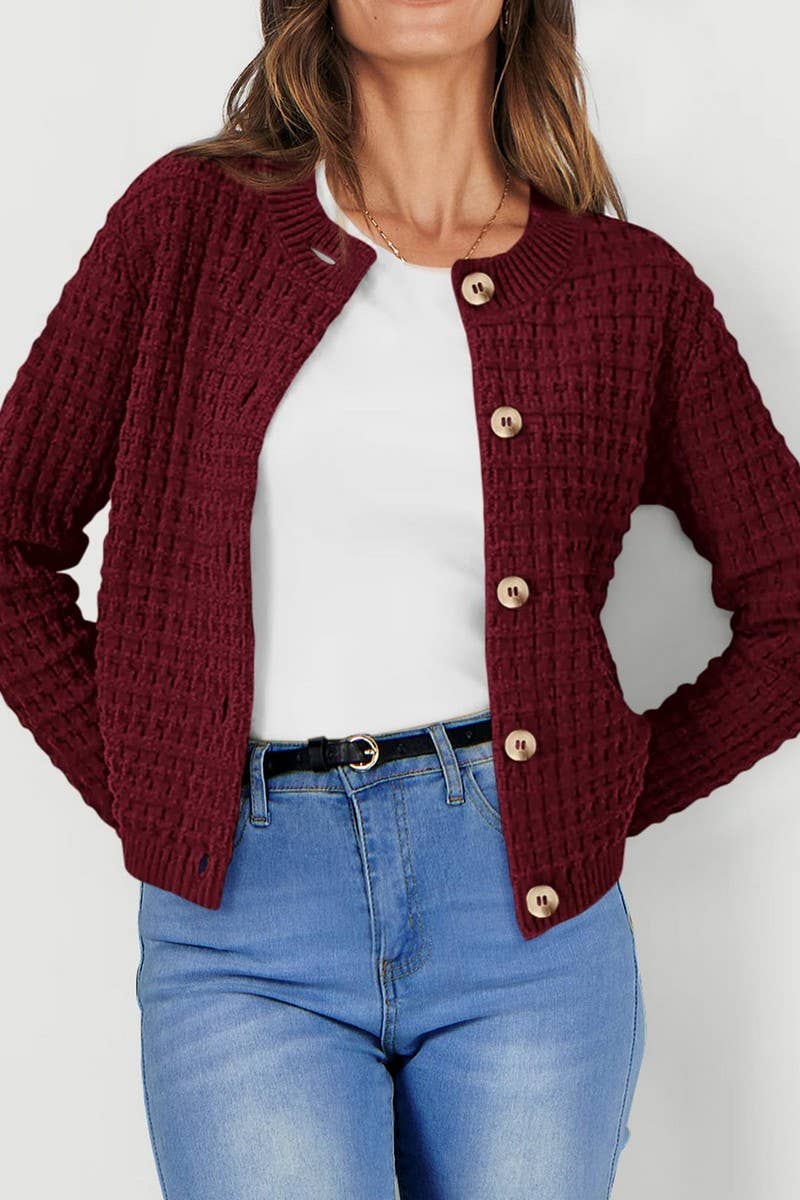 CWOCAL00612_SOLID COLOR KNIT CARDIGAN CASUAL SWEATER