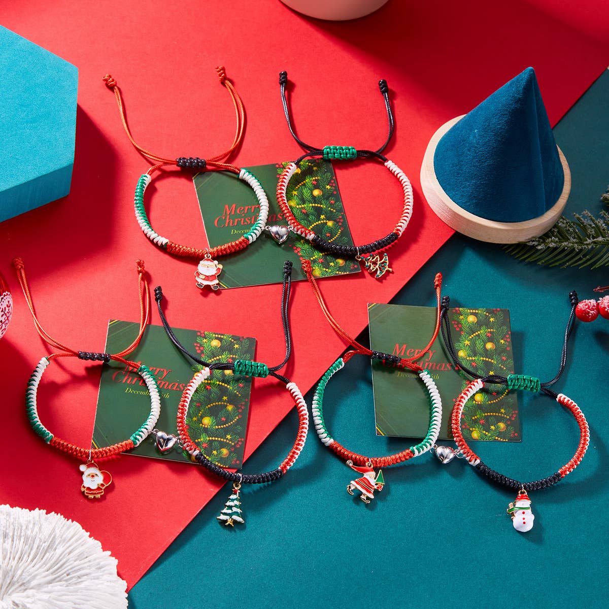 CHRISTMAS WOVEN TREE PAPER CARD MAGNETIC BRACELET