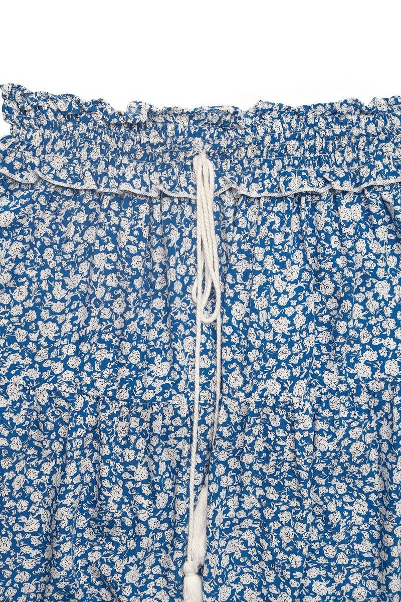 CWBSS0447_FLORAL TIERED TASSEL TIE WAIST MINI SKIRT
