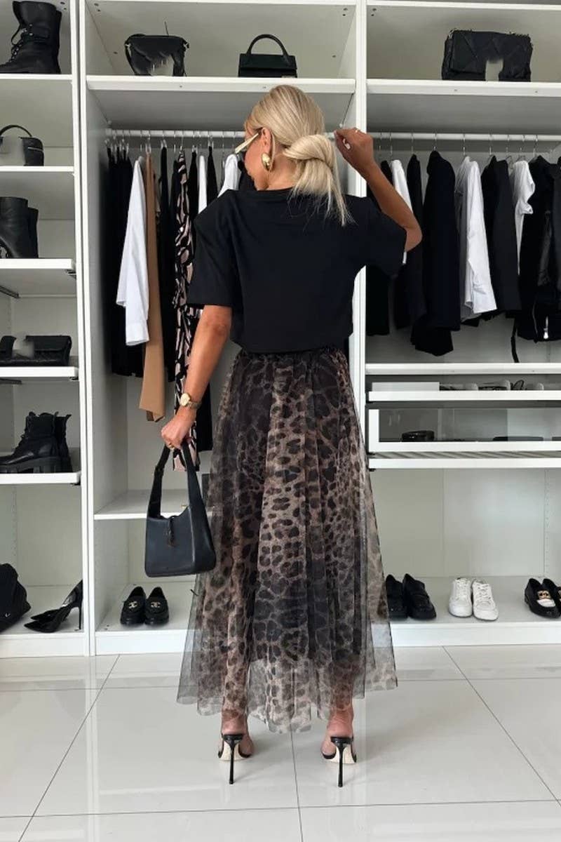 CWBLS0626_NEW LEOPARD PRINT ELASTIC WAIST SWING MESH SKIRT