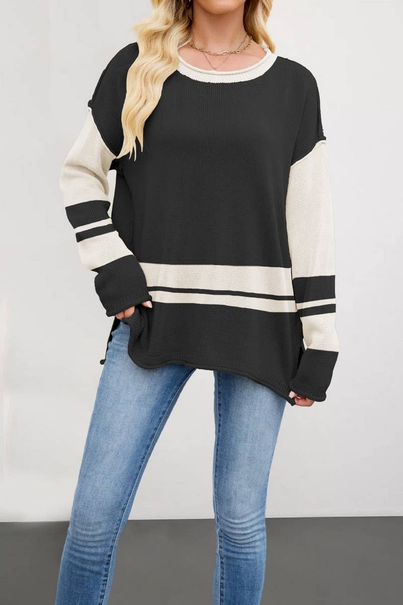 CWOSWL07536_COLORBLOCK CREWNECK LOOSE FIT SWEATER