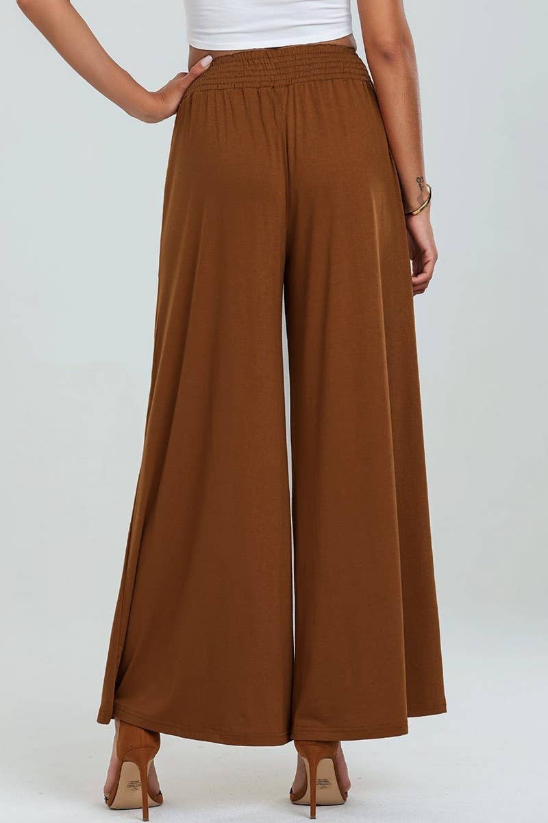 CWBLP1862_SOLID COLOR ELASTIC WAIST LOOSE CASUAL TROUSERS