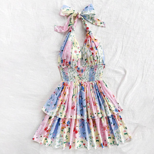 Multi-color retro country style romantic dress