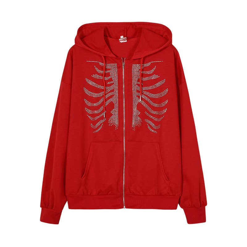 SOLID COLOR STERNUM IRON DRILL ZIPPER HOODIE