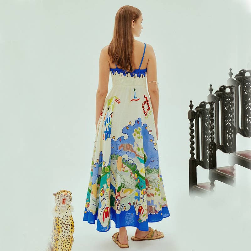 Sexy graffiti print flared sundress