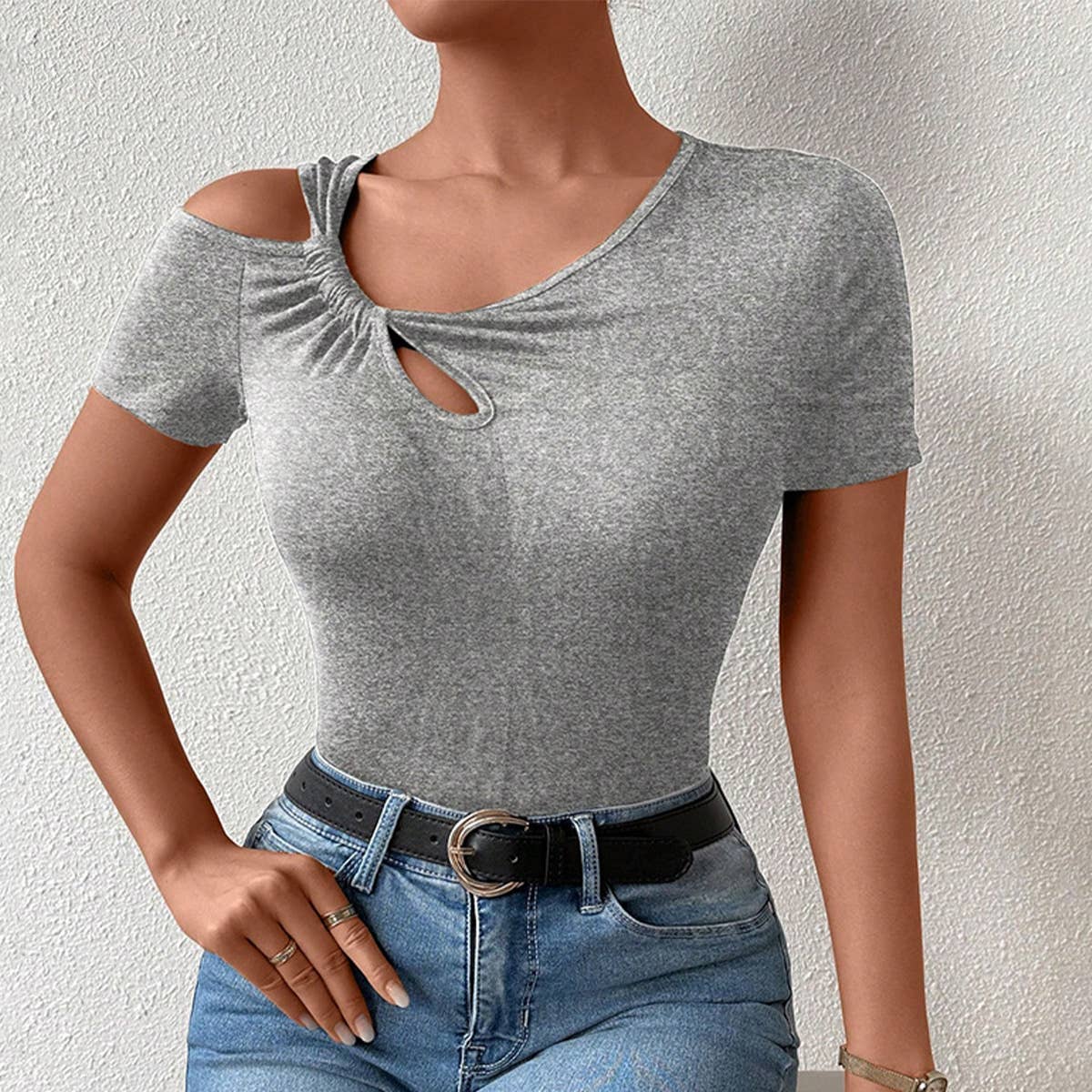 Fashion simple diagonal collar irregular top