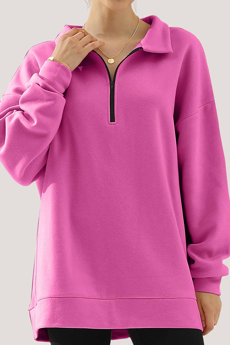 CWOHOL431_Zip Neck Lightweight Pullover Sweatshirt