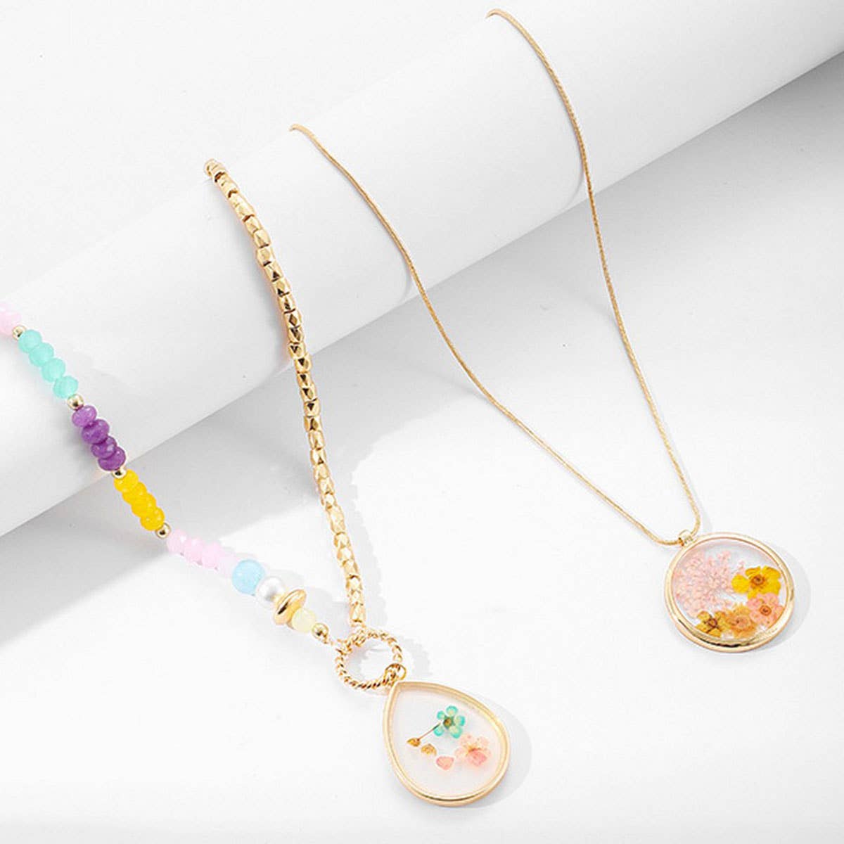 WOMEN'S FASHIONABLE BEADED DRIED FLOWER NECKLACE