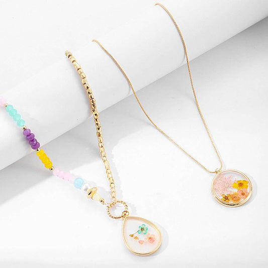 WOMEN'S FASHIONABLE BEADED DRIED FLOWER NECKLACE