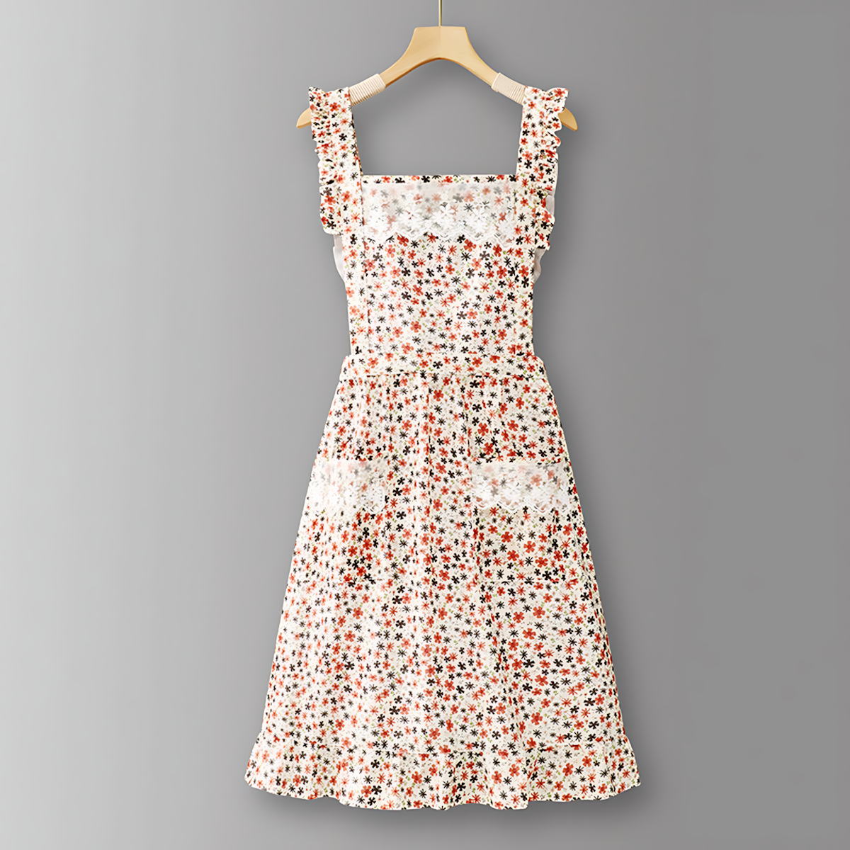 Floral Lace Trim Kitchen Apron for Women