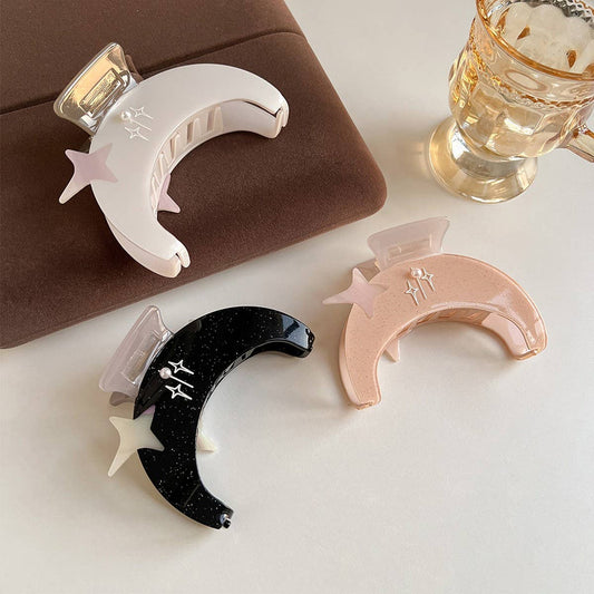 Star & Moon Rhinestone Hair Claw Acetate Clip_CWAHA5821