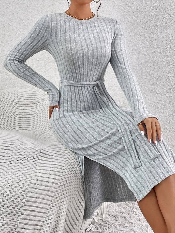 ROUND NECK SLIT UNDER THE WAIST PIT DRESS