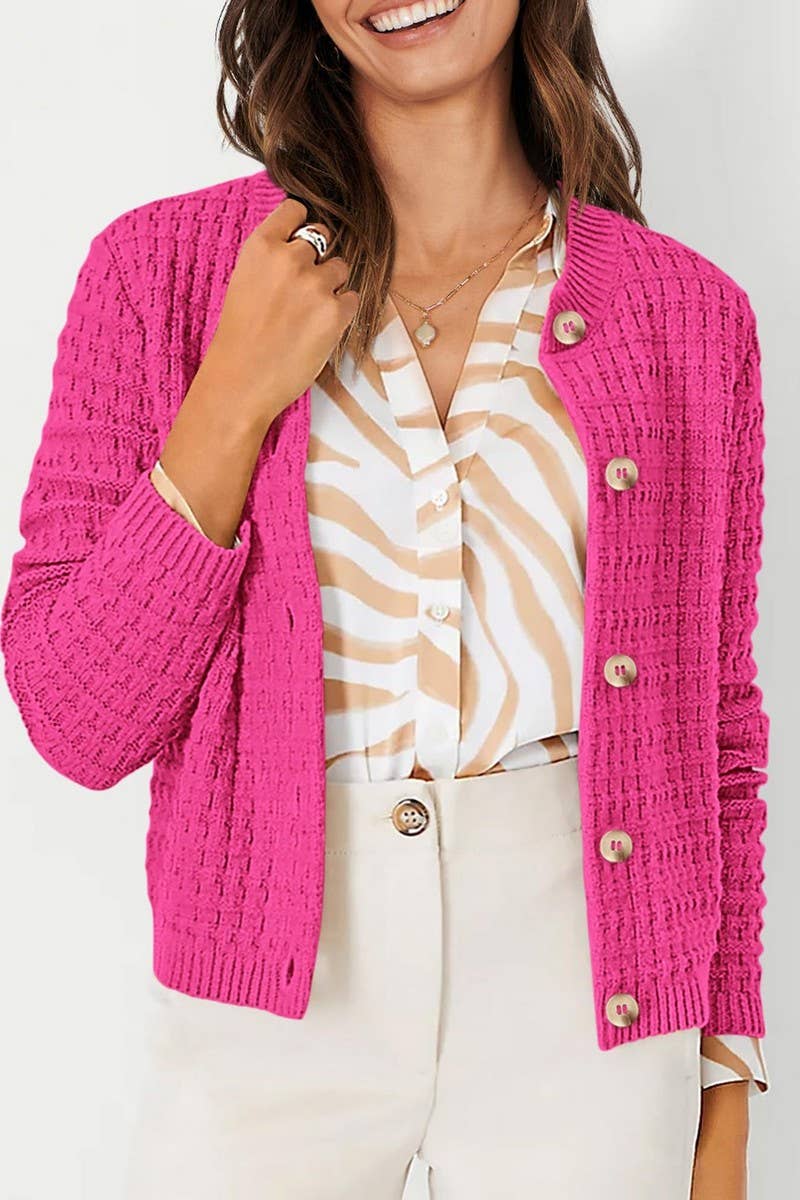 CWOCAL00612_SOLID COLOR KNIT CARDIGAN CASUAL SWEATER