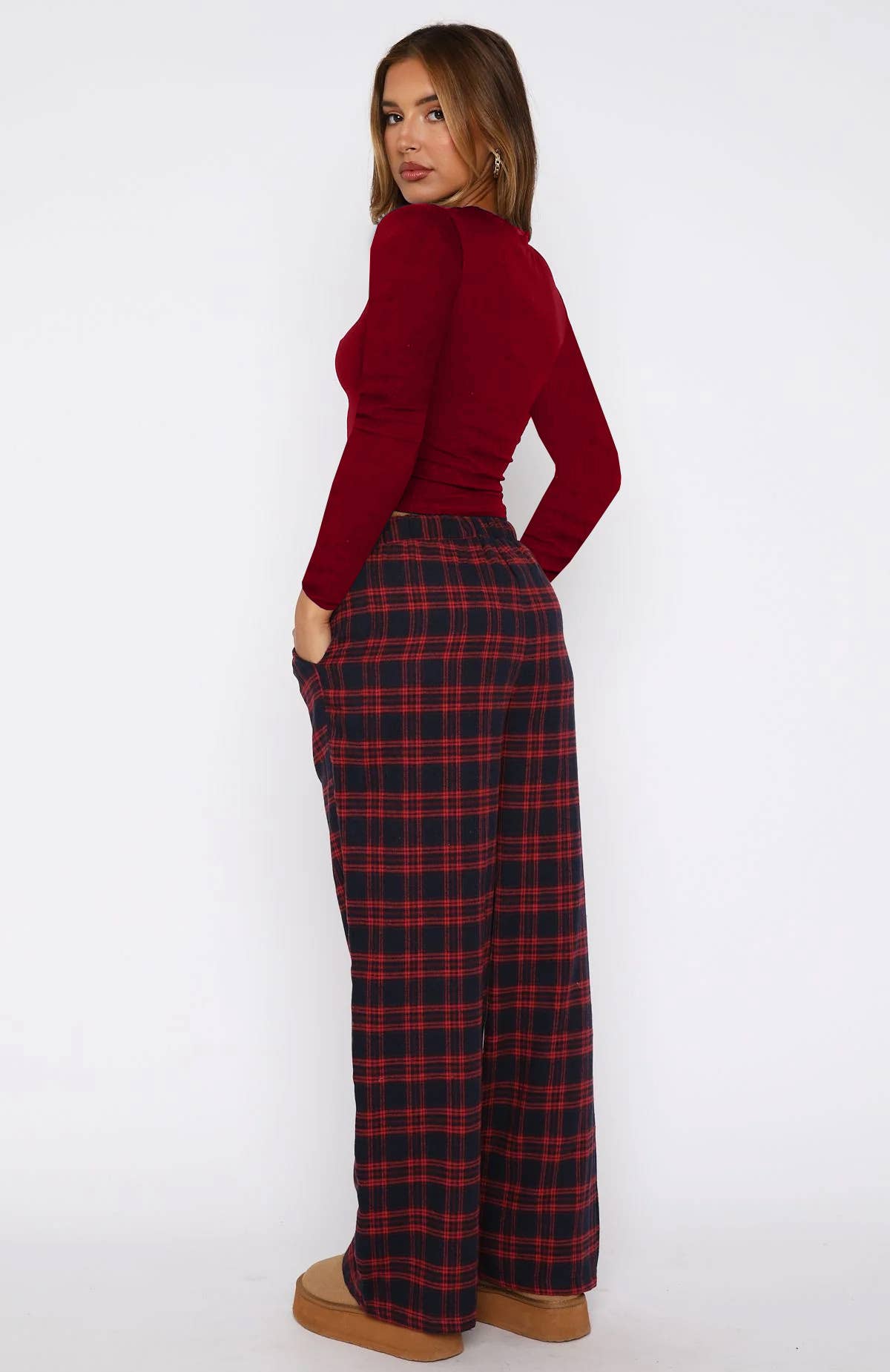 Fashion drawstring checkered straight-leg pants