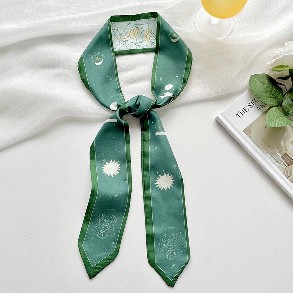 Zodiac Print Skinny Scarf for Hair and Bag Tie_CWASC0736