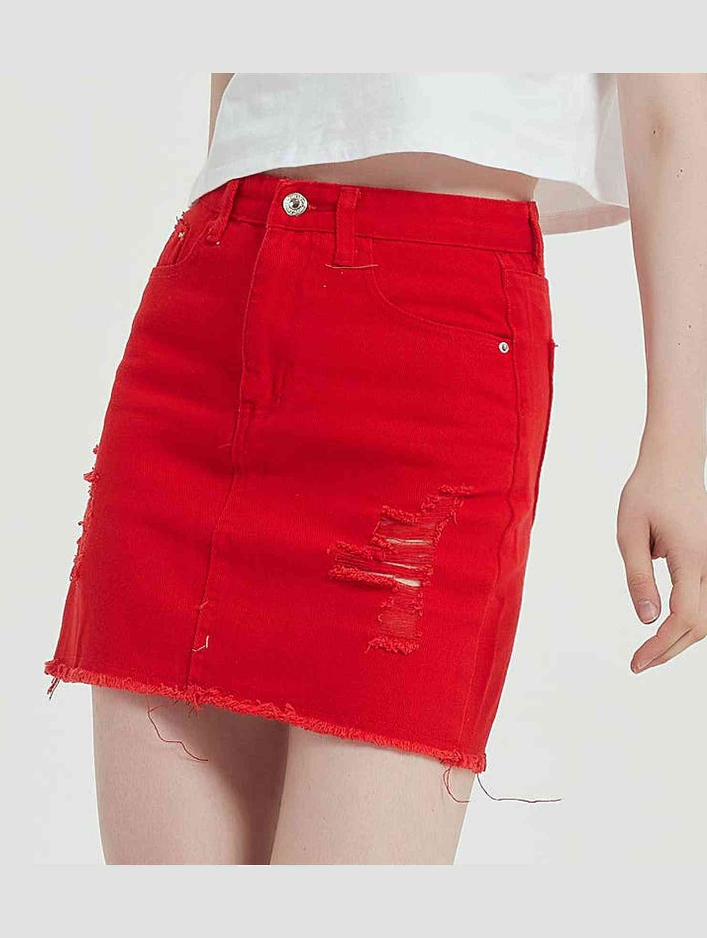 DENIM HIGH-WAISTED SKIRT WITH HIP WRAP_CWJSK0105