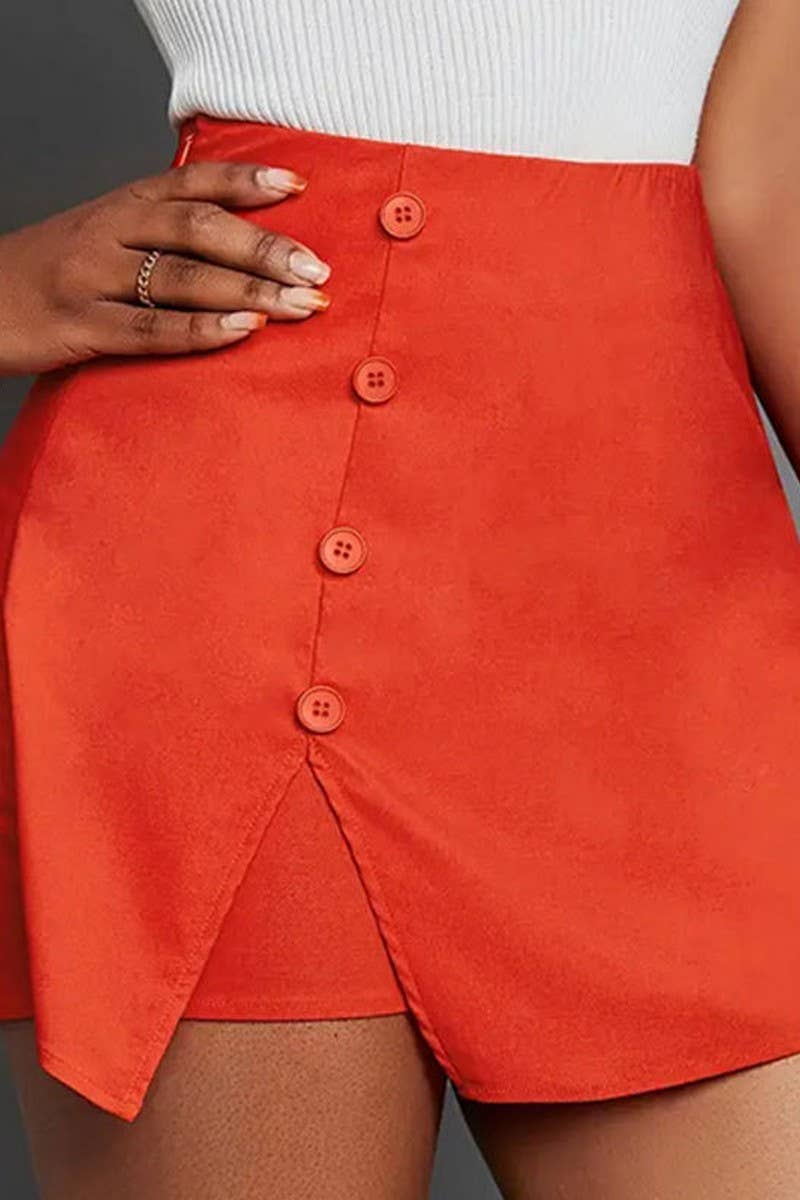 CWBSP0489_SOLID COLOR SLIT SLIM PANTS HIGH WAIST HIP SHORTS