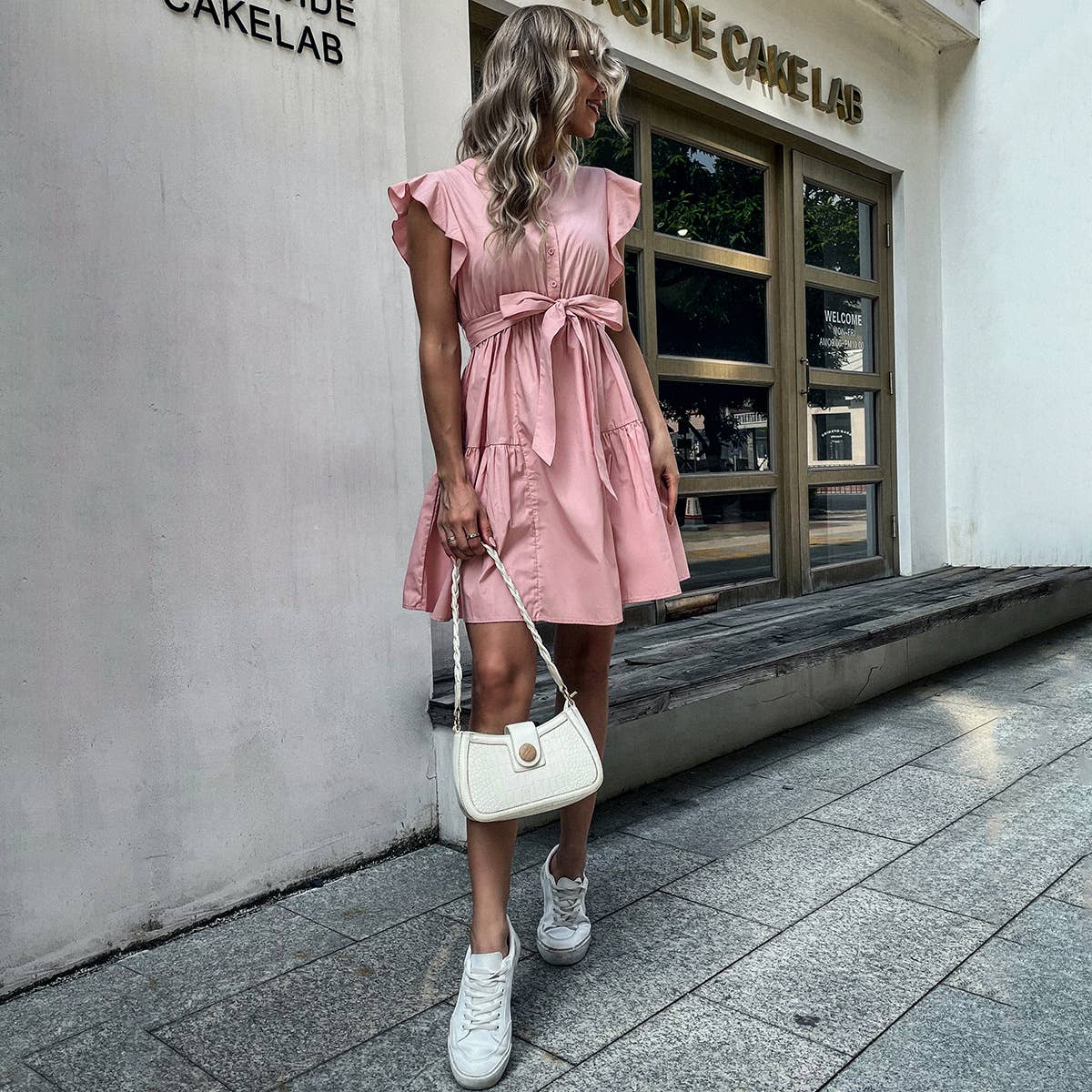 Ruffled flappy sleeves loose and casual dress