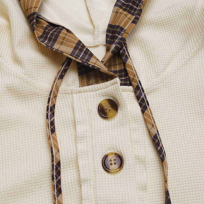 SPLICED PLAID LONG-SLEEVED HOODED PULLOVER HOODIE