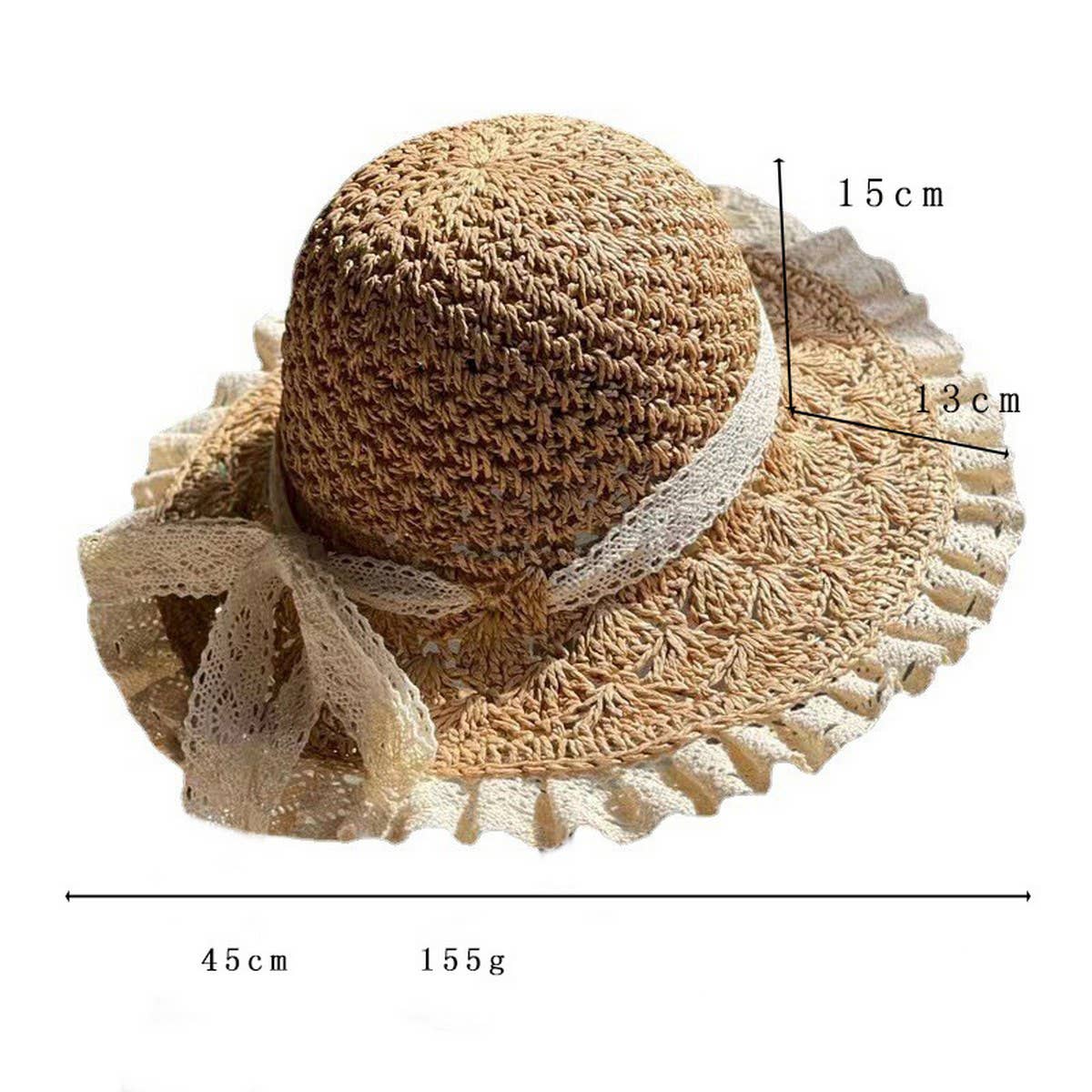 HAND-WOVEN BOW FOLDABLE LACE STRAW HAT_CWAH1174