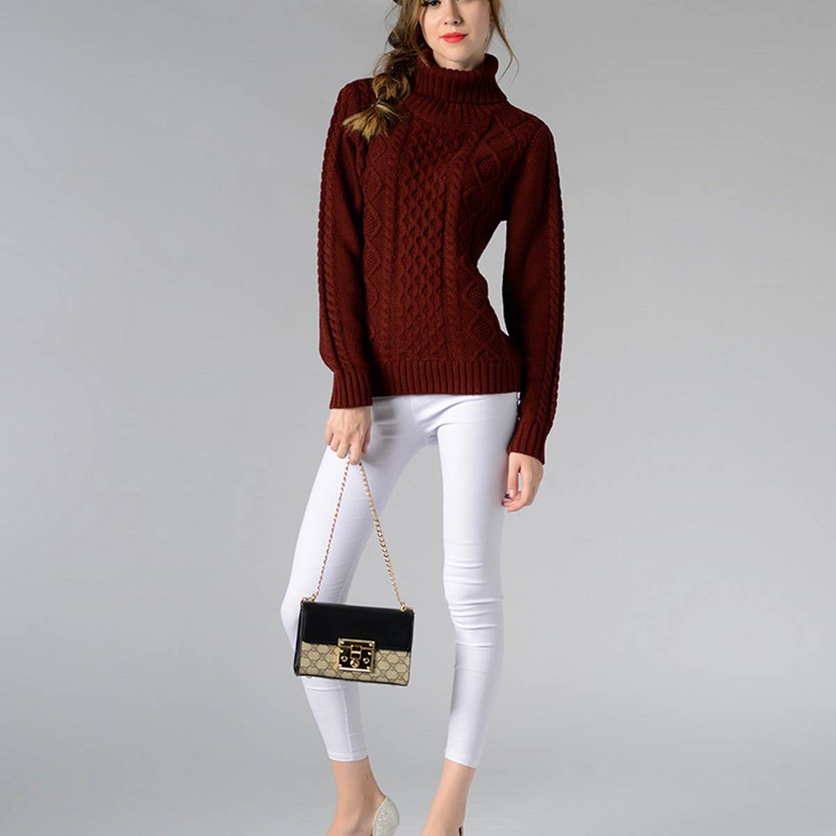 Turtleneck long-sleeved floral base sweater