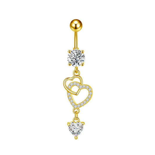 New Heart CZ Dangle Navel Ring Piercing Jewelry