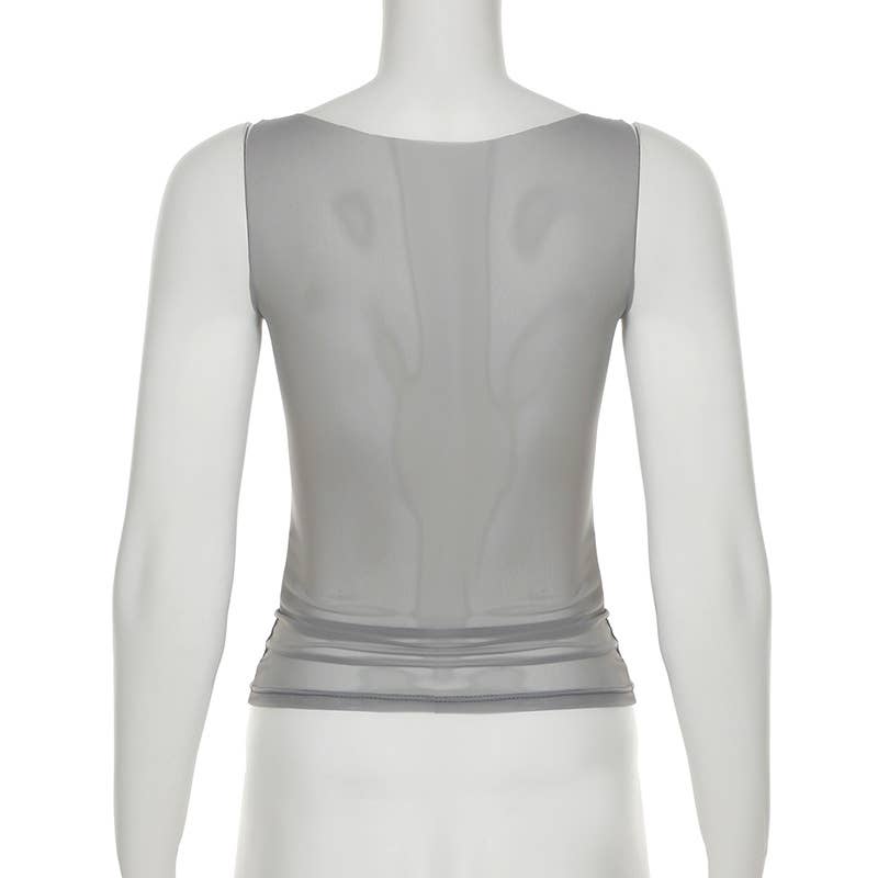 Sexy design hot drill slim-fit sleeveless top