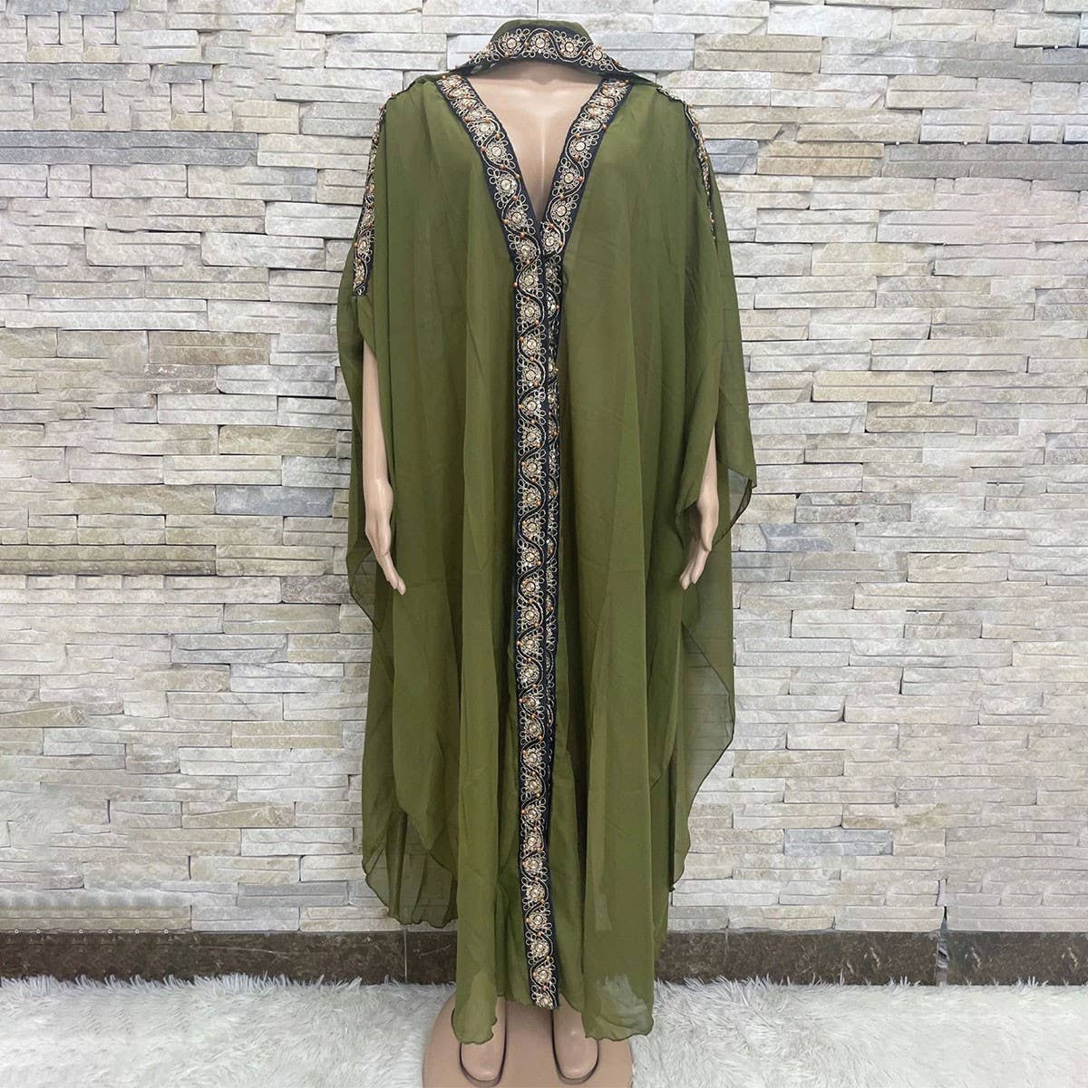 Embroidered Chiffon Hooded Abaya Cape