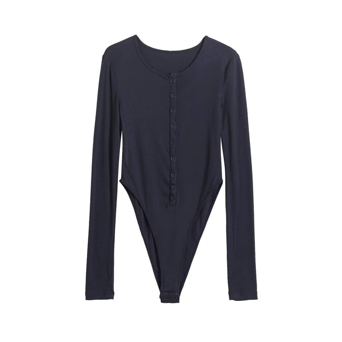 Round-neck single-breasted long-sleeved jumpsuit