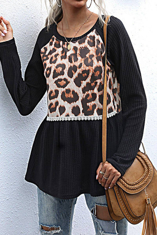 Casual leopard print patchwork T-shirt_cwtbll1763
