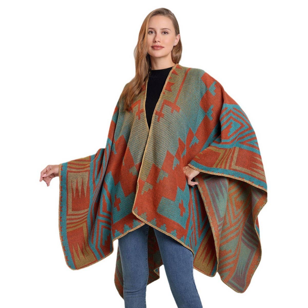 CAPE SHAWL SCARF FAUX CASHMERE JACQUARD SLIT CAPE_CWASC2228