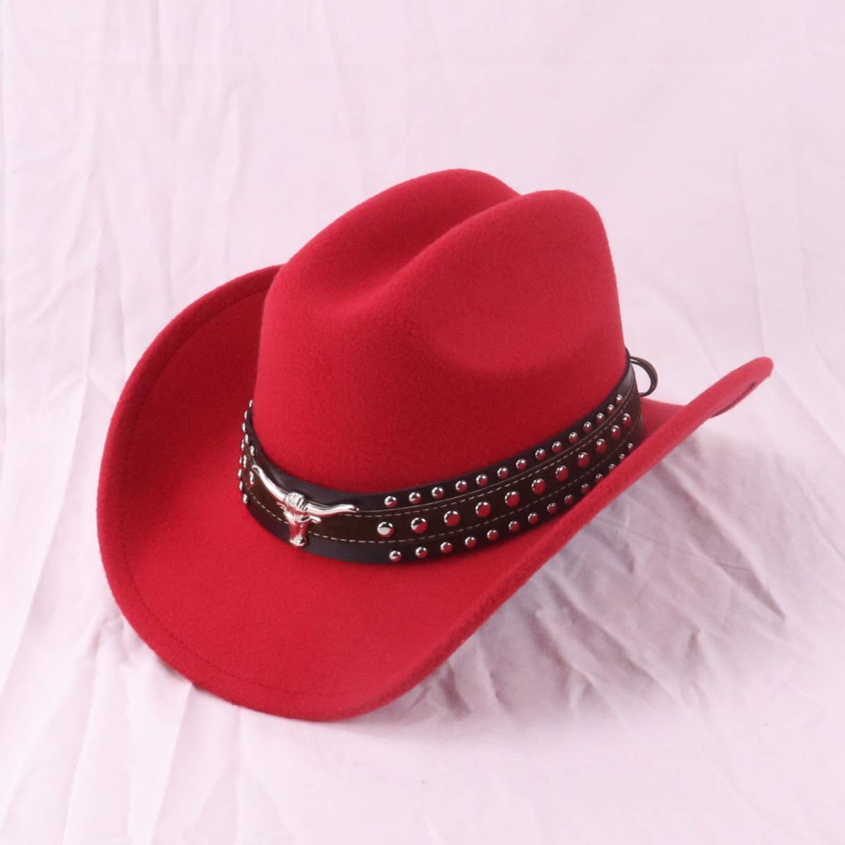 Wide Brim Felt Cowboy Hat with Bull Metal Decor_CWAH3664