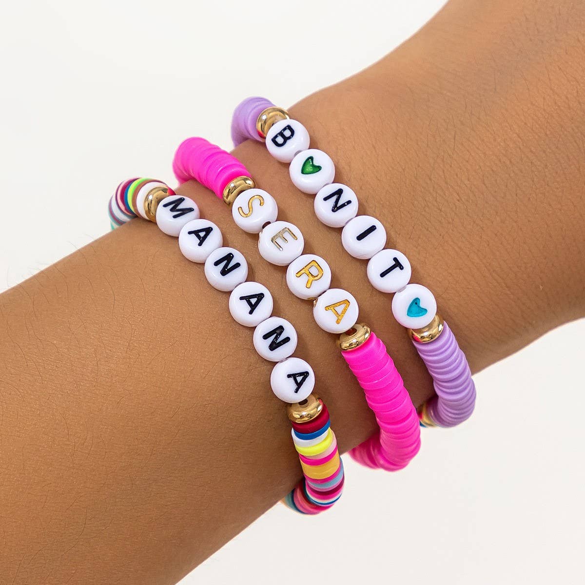 COLORFUL LETTER BOHEMIAN STAR BALL BRACELET SET