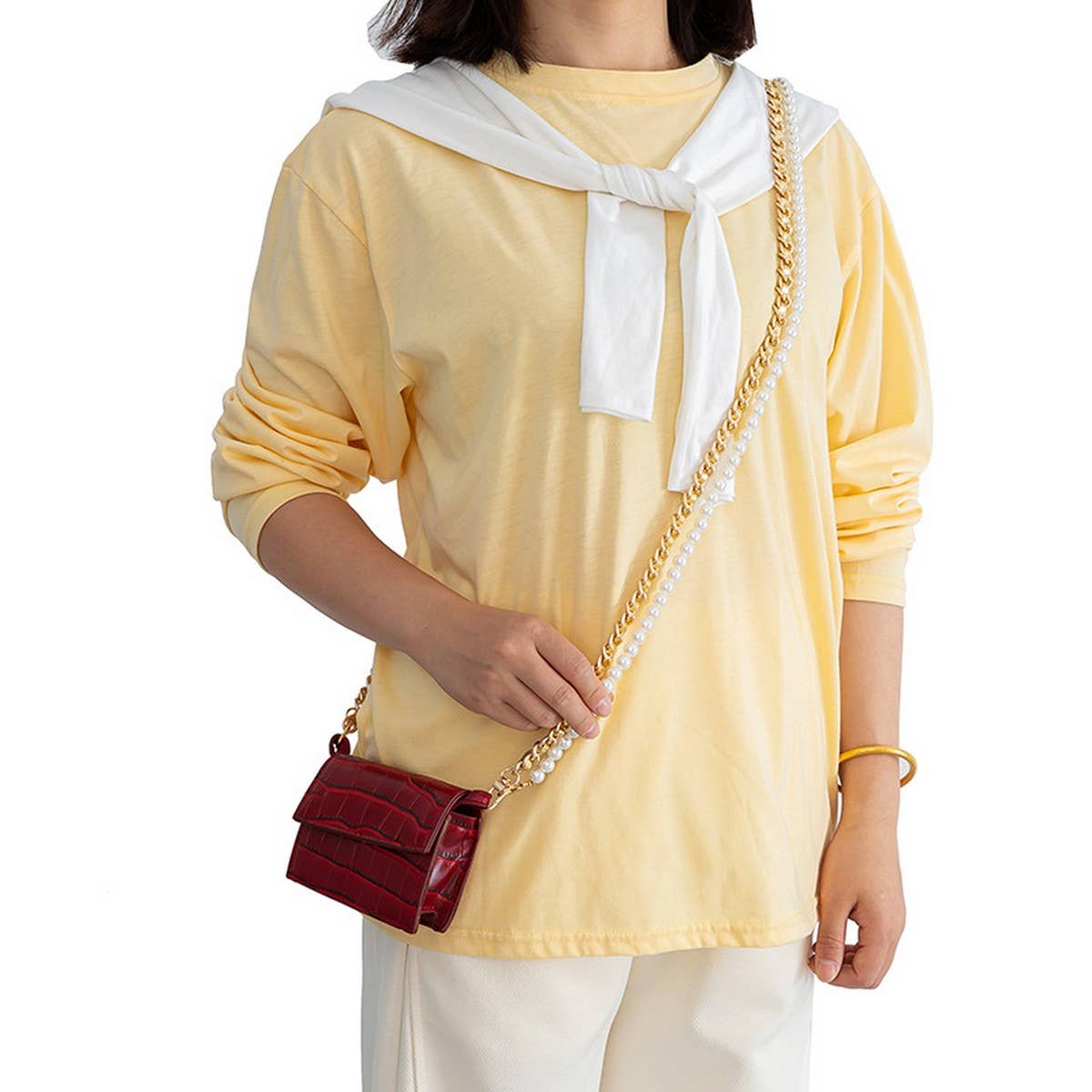 Mixed-Color Chain Beaded Pearl Bag Strap