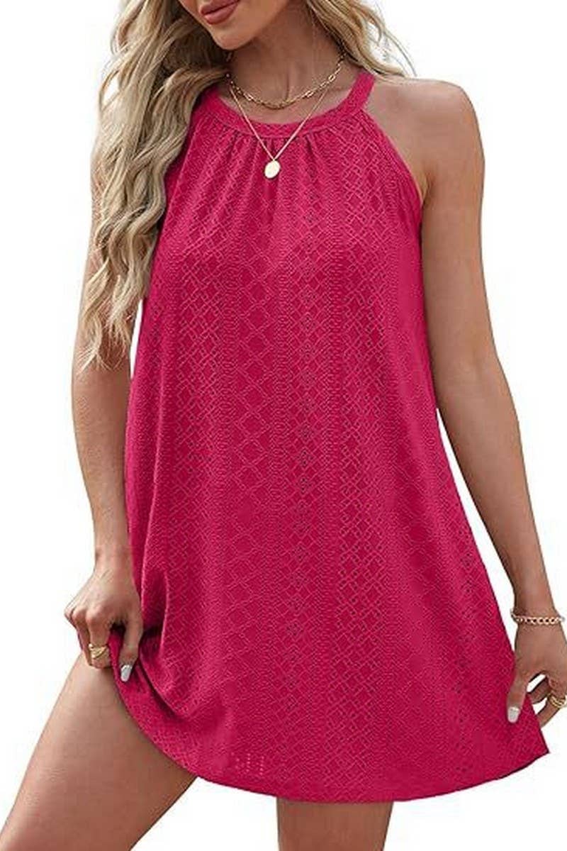 CWDHL0335_HALTERNECK SLEEVELESS SOLID COLOR TANK DRESS