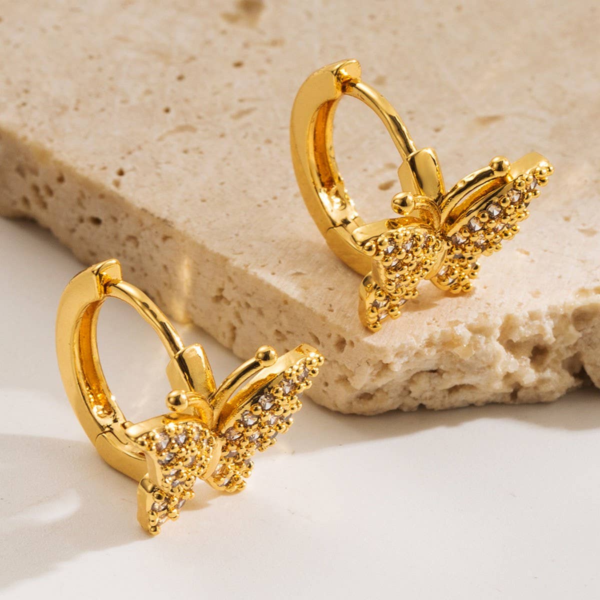 Butterfly Flower CZ Hoop Earrings Gold-Plated Chic_CWMM8520