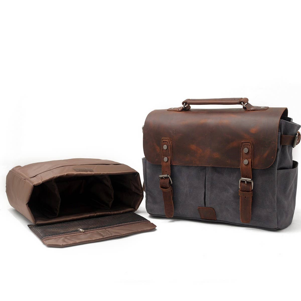 Vintage Waxed Canvas Camera Satchel with Leather_CWAB5572