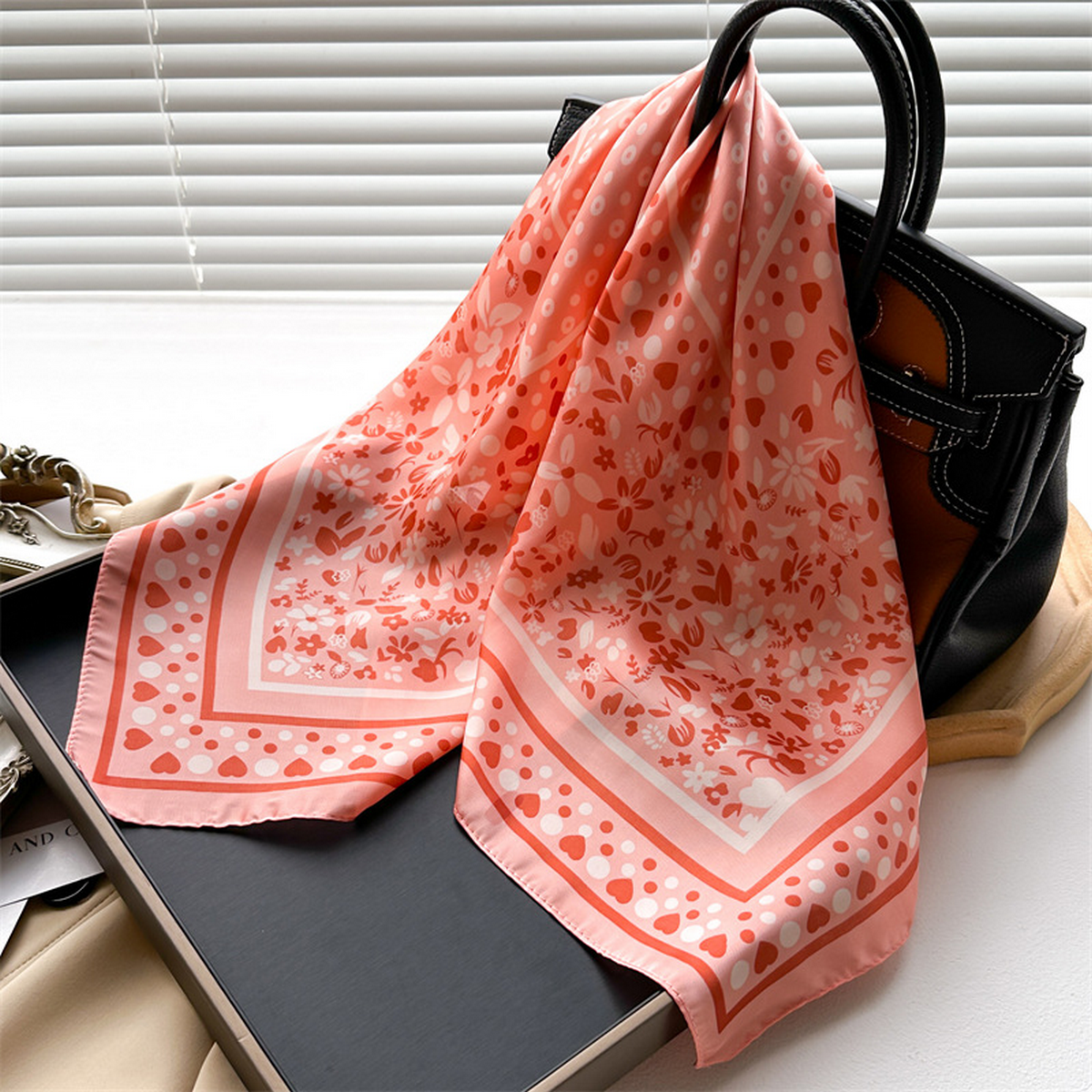 Lily Print Satin Square Scarf for Summer Sun