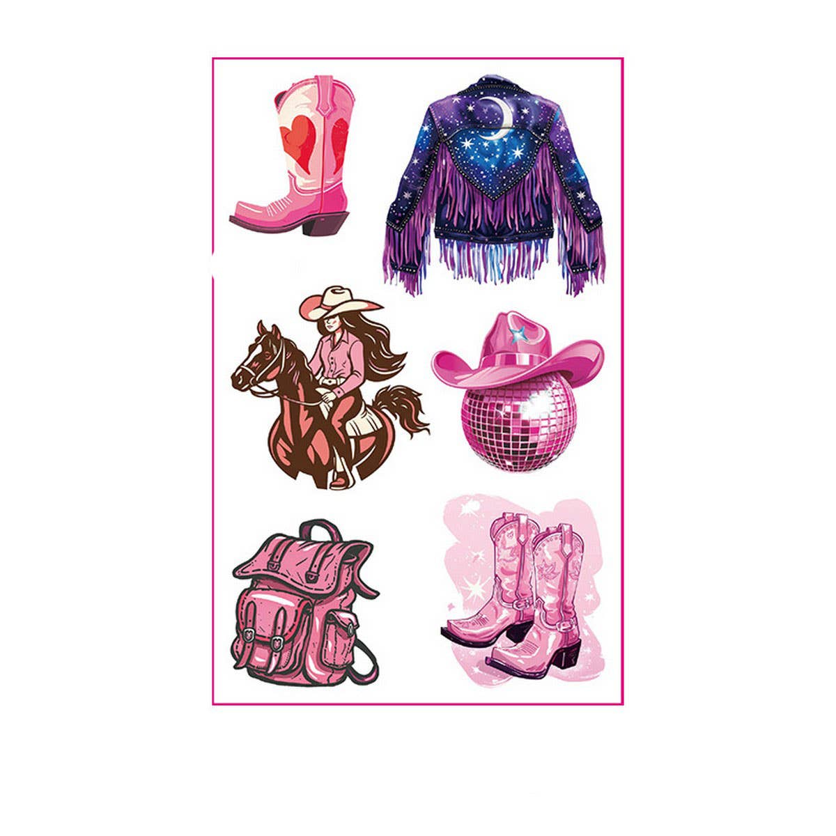 Pink Cowboy Girl Tattoos ??Waterproof Bachelorette_CWMM8383