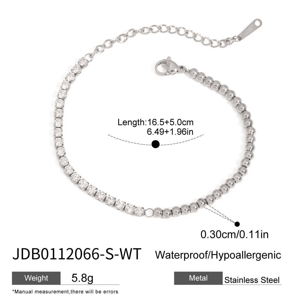 18K Gold White Zircon Tennis Bracelet, Steel_CWAJE4842