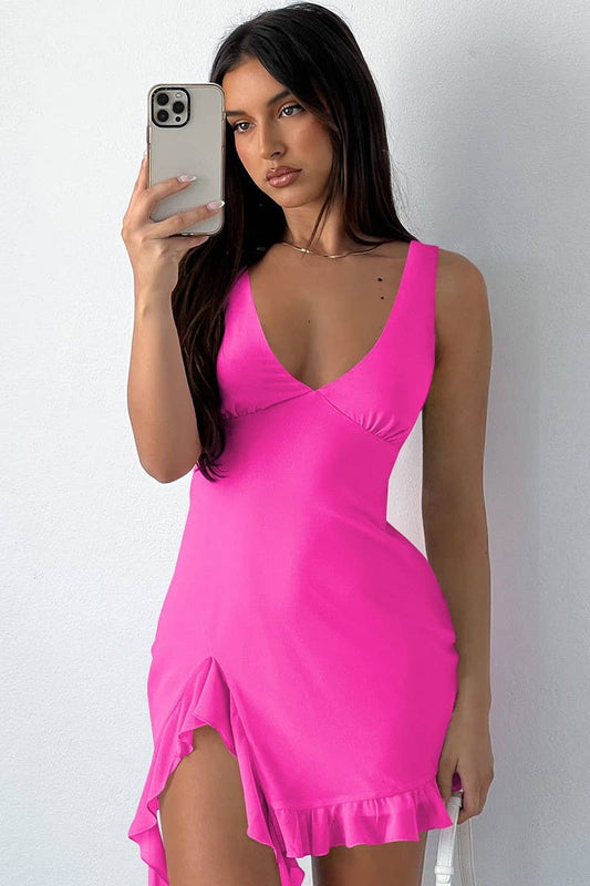 CWDSD8599_SUMMER V-NECK PURE HOT GIRL TASSEL DRESS