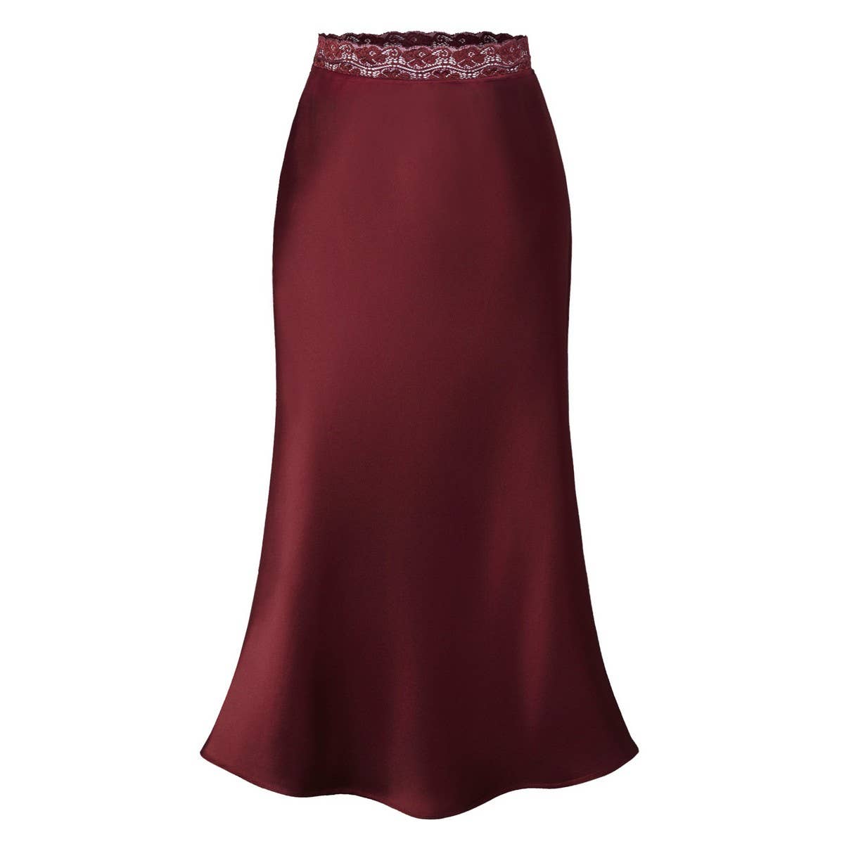 LACE WAIST SATIN SKIRT ELASTIC HIP LONG SKIRT
