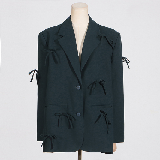 Bow Detail Blazer ??Slim Fit Comfy Spring Coat_CWOCO1236